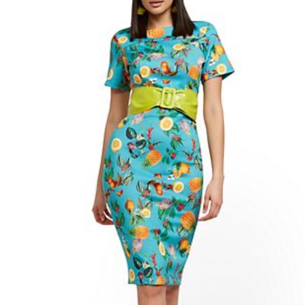 NY&Co Fruit-Print Midi Sheath Dress